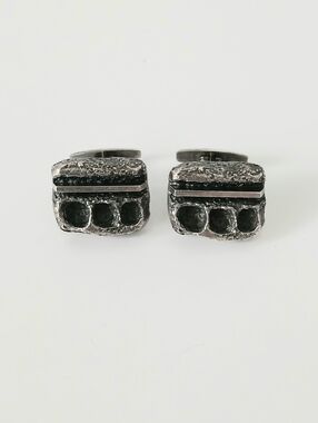 Vtg 1970s Walter Schluep Textured Oxidized Sterling Silver Rectangular Cufflinks